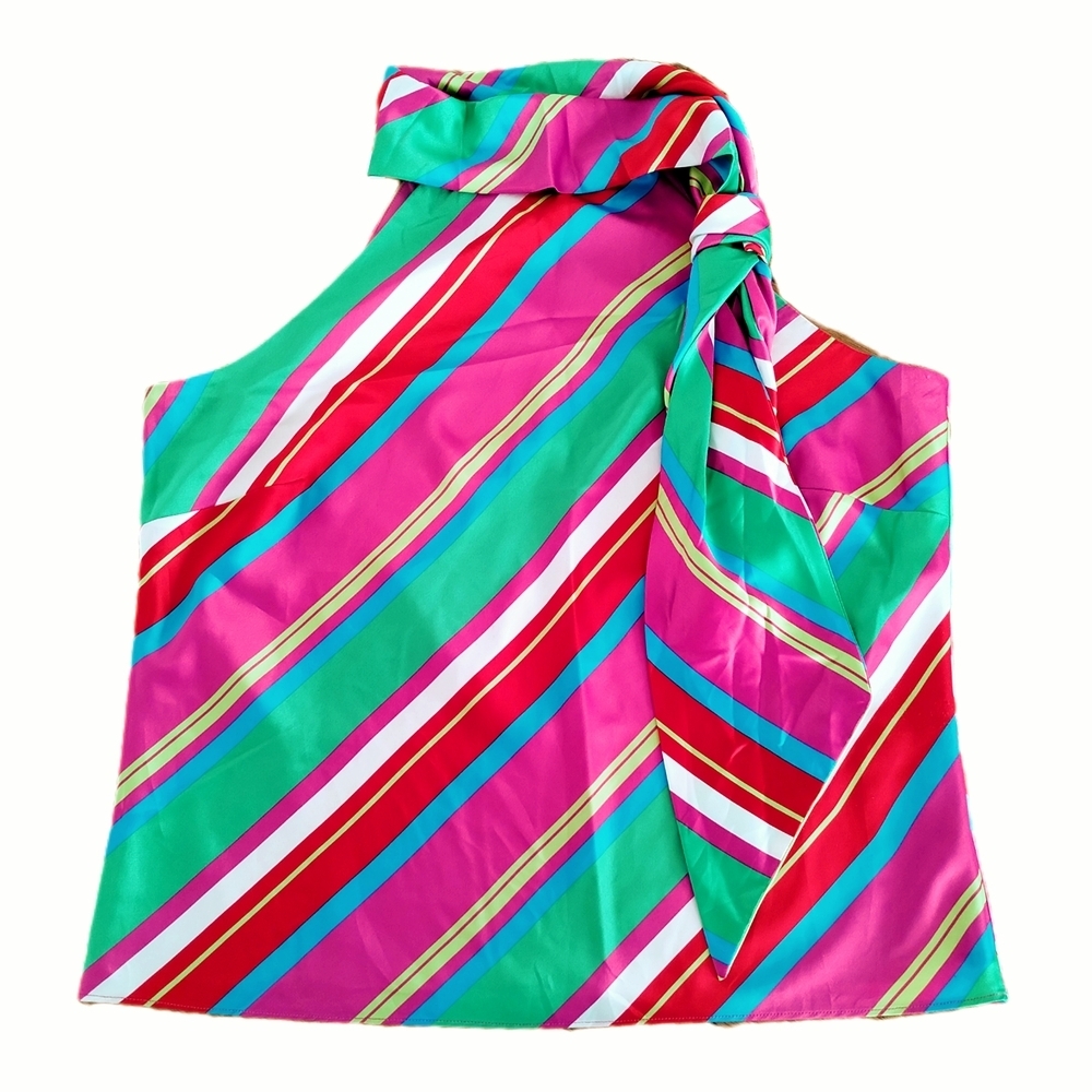 Chaps Ralph Lauren Striped Satin Necktie Halter Top - Picture 7 of 7